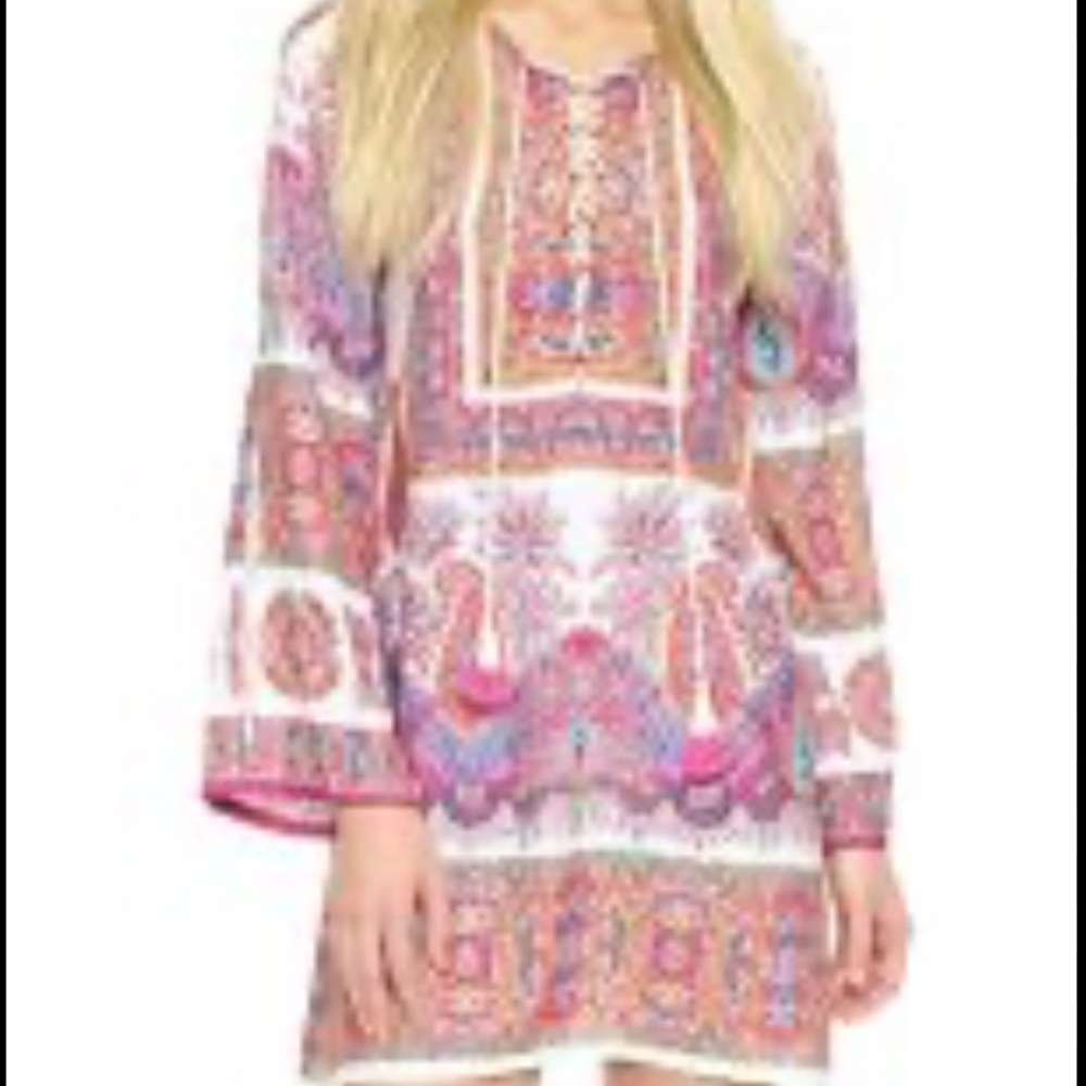 Nanette Lepore boho silk lace up Paisley dress